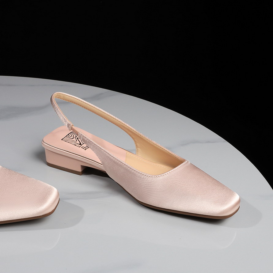 French Style Comfortable Open Back Strap Women's Square Toe Low Heel Satin Sandals
