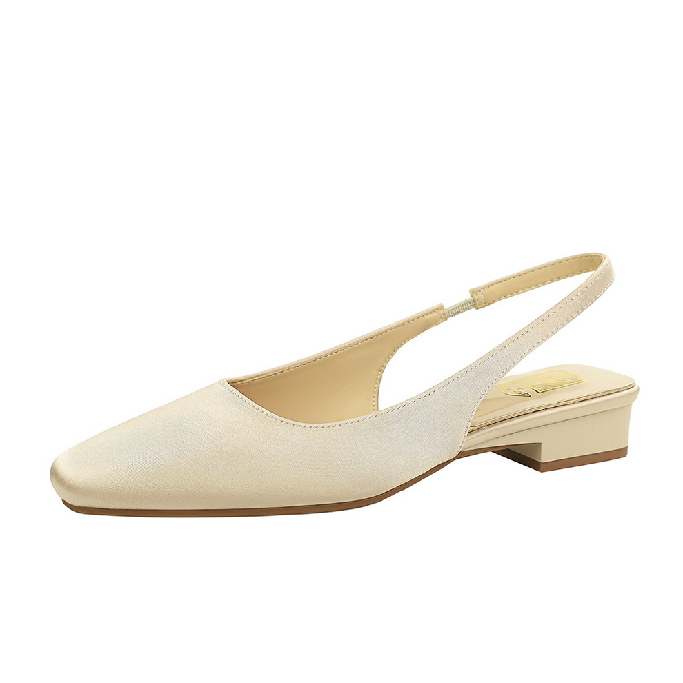 French Style Comfortable Open Back Strap Women's Square Toe Low Heel Satin Sandals