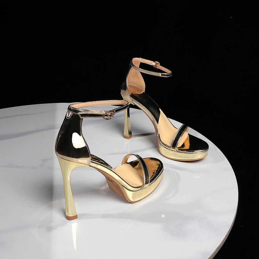 European American Style Patent Leather High Heel Sexy Women's Hollow Out Thin Heel Open Toe Ankle Strap Platform Sandals