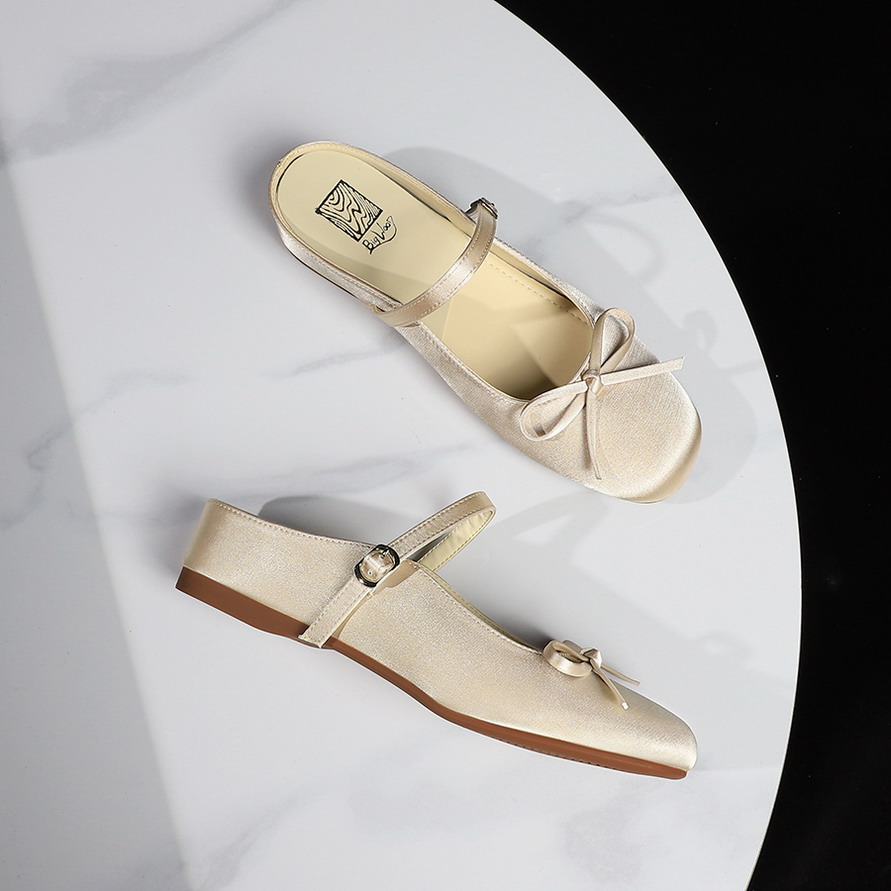 French Style Elegant Bow Sweet Square Toe Slingback Comfortable Shallow Mouth Slippers for Women