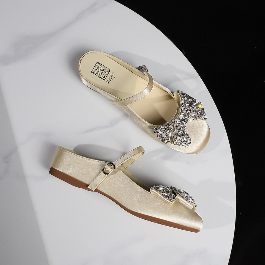 French Style Sweet Rhinestone Bow Decor Square Toe Slip-On Sandals for Women