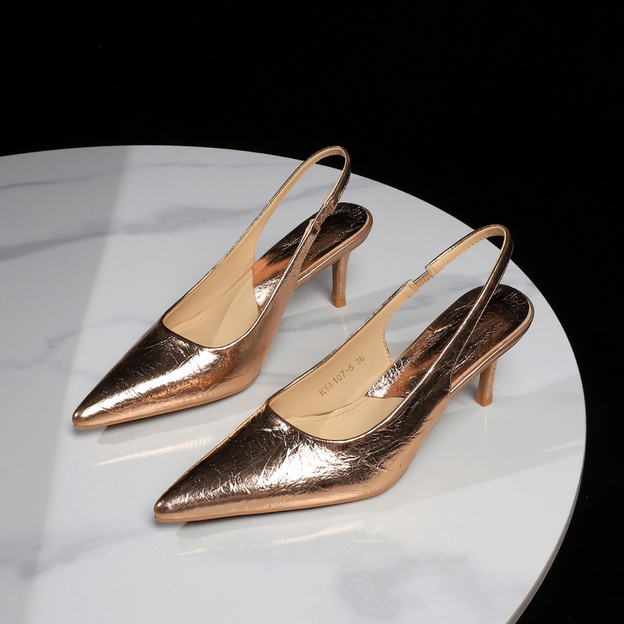 European Style Banquet Pointed Toe Slip-On Heeled Sandals for Women - Thin Heel Open Back Metal Strap Professional Shoes