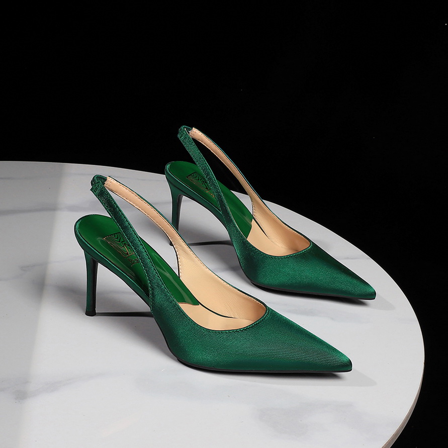 French Style Pointed Toe High Heel Satin Women's Shoes with Back Strap, Open Toe, Slip-On, Elegant Hollow Design
