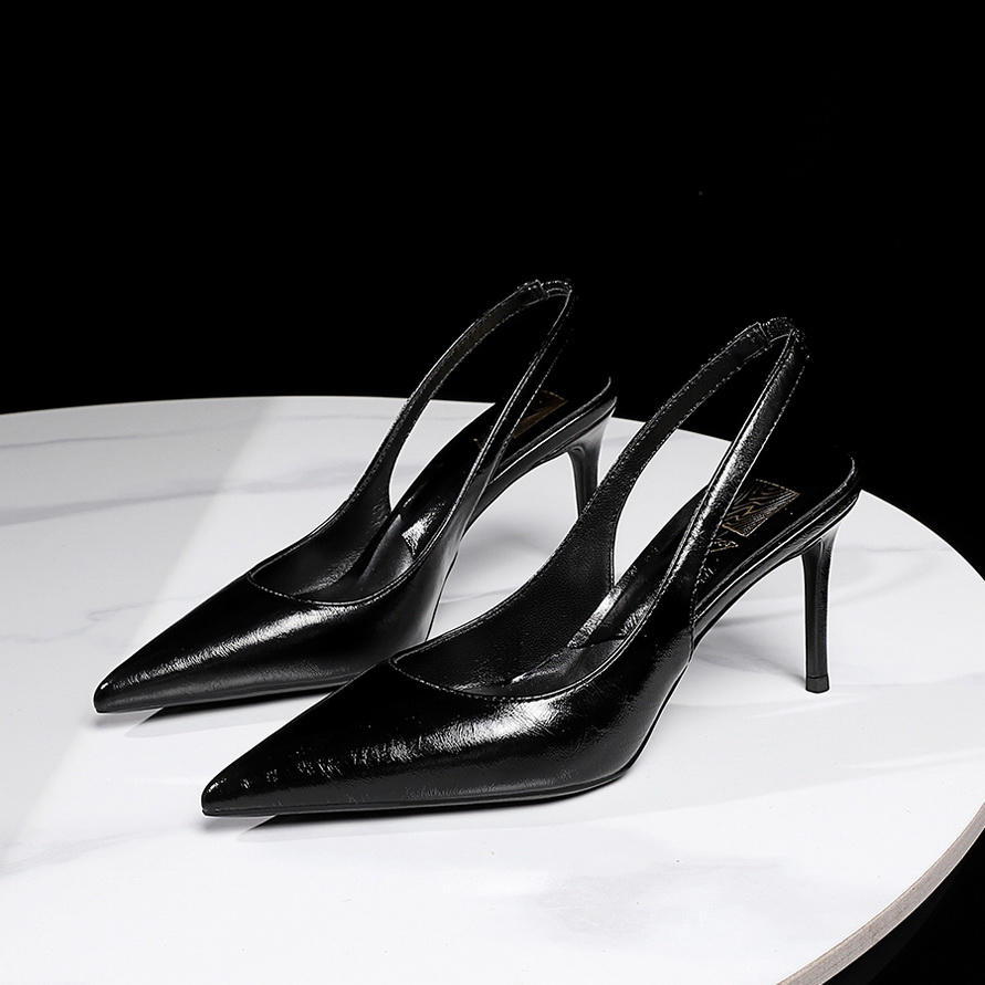 Korean Style OL Pointed Toe Open Back High Heel Shoes for Women - Slim Heel Ankle Strap Sandals
